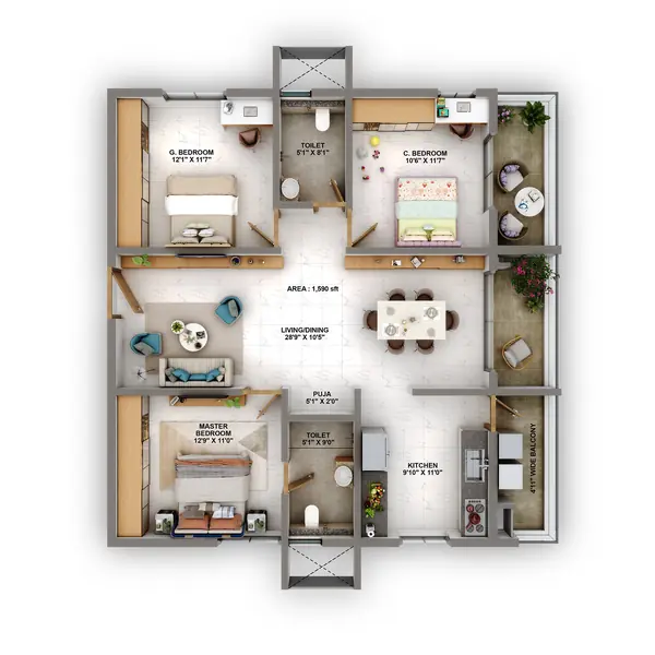 3 BHK  1681 - 2192 SqFt